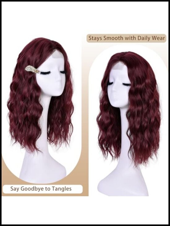 100% Human Hair Wavy Bob Wig Lace Front Glueless Lightweight Heat Resistant main image 4